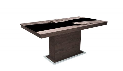 FLÓRA PLUSZ wenge bővíthető epoxy étkezőasztal festett üveglappal (san remo - fekete betéttel)
